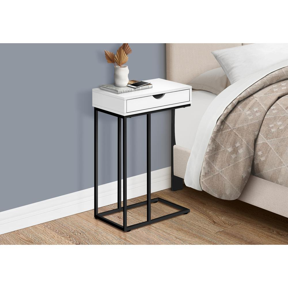 Start2Finish C-shaped accent table with side drawer, ideal for living room storage, snack, or end table use.