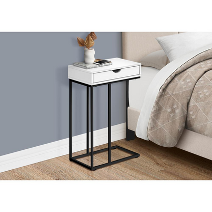 Start2Finish C-shaped accent table with side drawer, ideal for living room storage, snack, or end table use.
