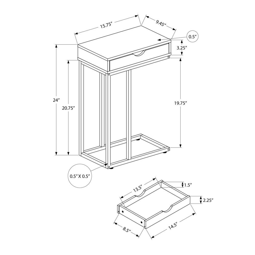 Start2Finish C-shaped accent table with storage drawer, ideal as side or snack table for living room use.