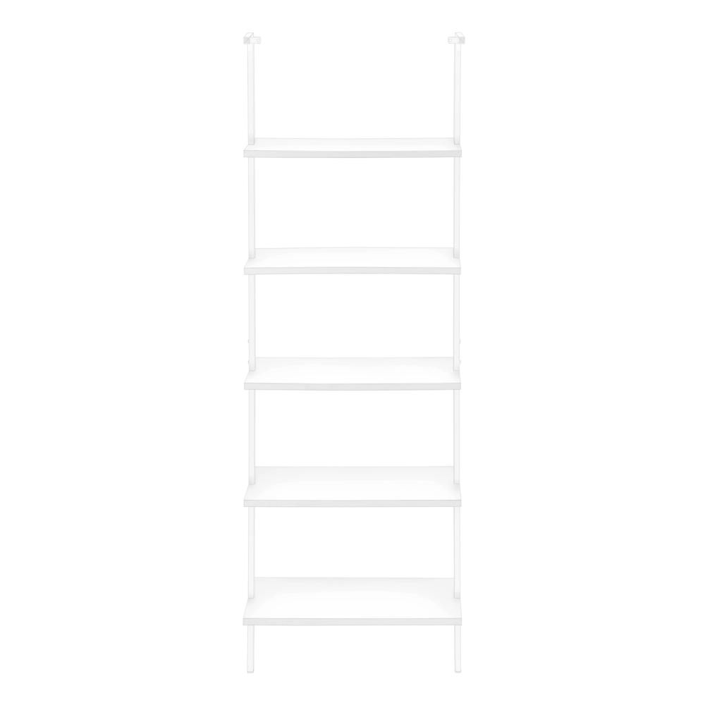 Start2Finish 5-tier bookshelf and bookcase ladder in office or bedroom, showcasing modern furniture design with multiple storage shelves.