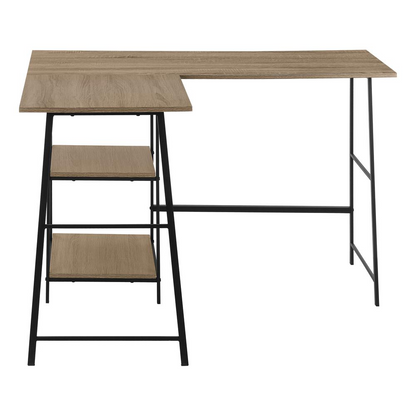 Start2Finish L-shaped corner computer desk with storage shelves, ideal for home office workspaces and ergonomic organization.