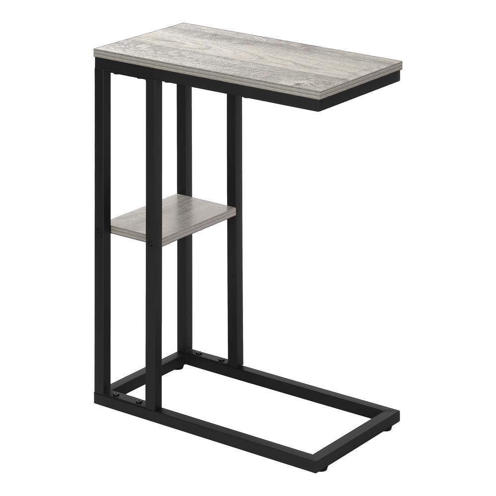 Grey C-shaped accent table by Start2Finish, versatile end table for living room or bedroom, with laminate finish.