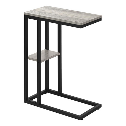Grey C-shaped accent table by Start2Finish, versatile end table for living room or bedroom, with laminate finish.