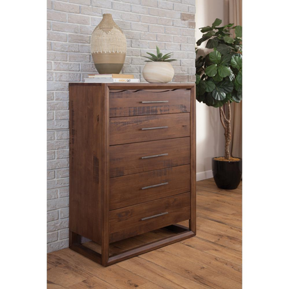 Start2Finish Lofton Drawer Chest with multiple drawers and wood finish, showcasing its sleek design and spacious storage.