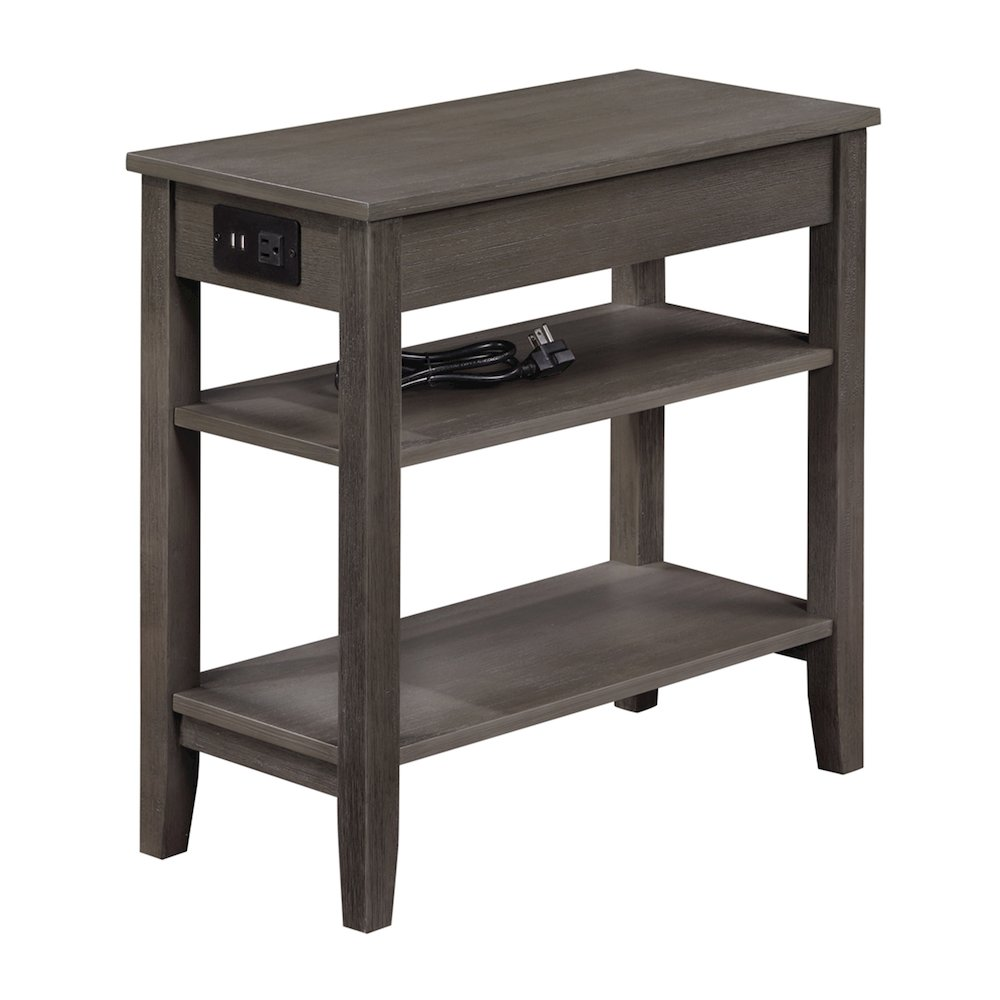 Start2Finish American Heritage chairside end table with single drawer, built-in charging station and shelves, wooden furniture piece.