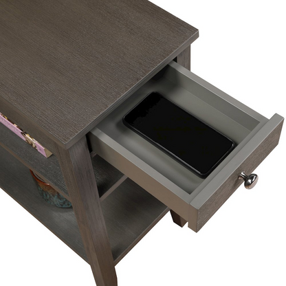 Start2Finish American Heritage chairside end table with one drawer, charging station, and shelves for convenient living room storage.