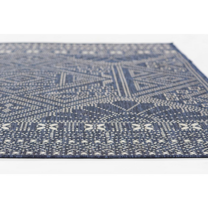 Start2Finish navy transitional rectangle area rug, 8x10 feet with modern geometric pattern and soft plush texture.