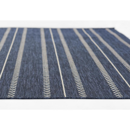 Navy transitional rectangle area rug from Start2Finish, 8 by 10 feet, featuring a modern geometric pattern on a soft textured surface.