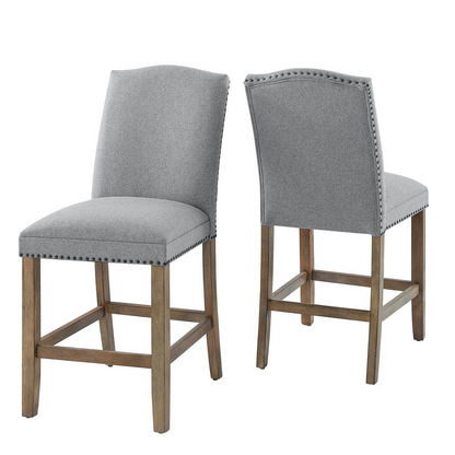 Start2Finish Grayson counter chair with nailhead trim, featuring a cushioned seat and stylish wooden legs for modern kitchen or bar seating.