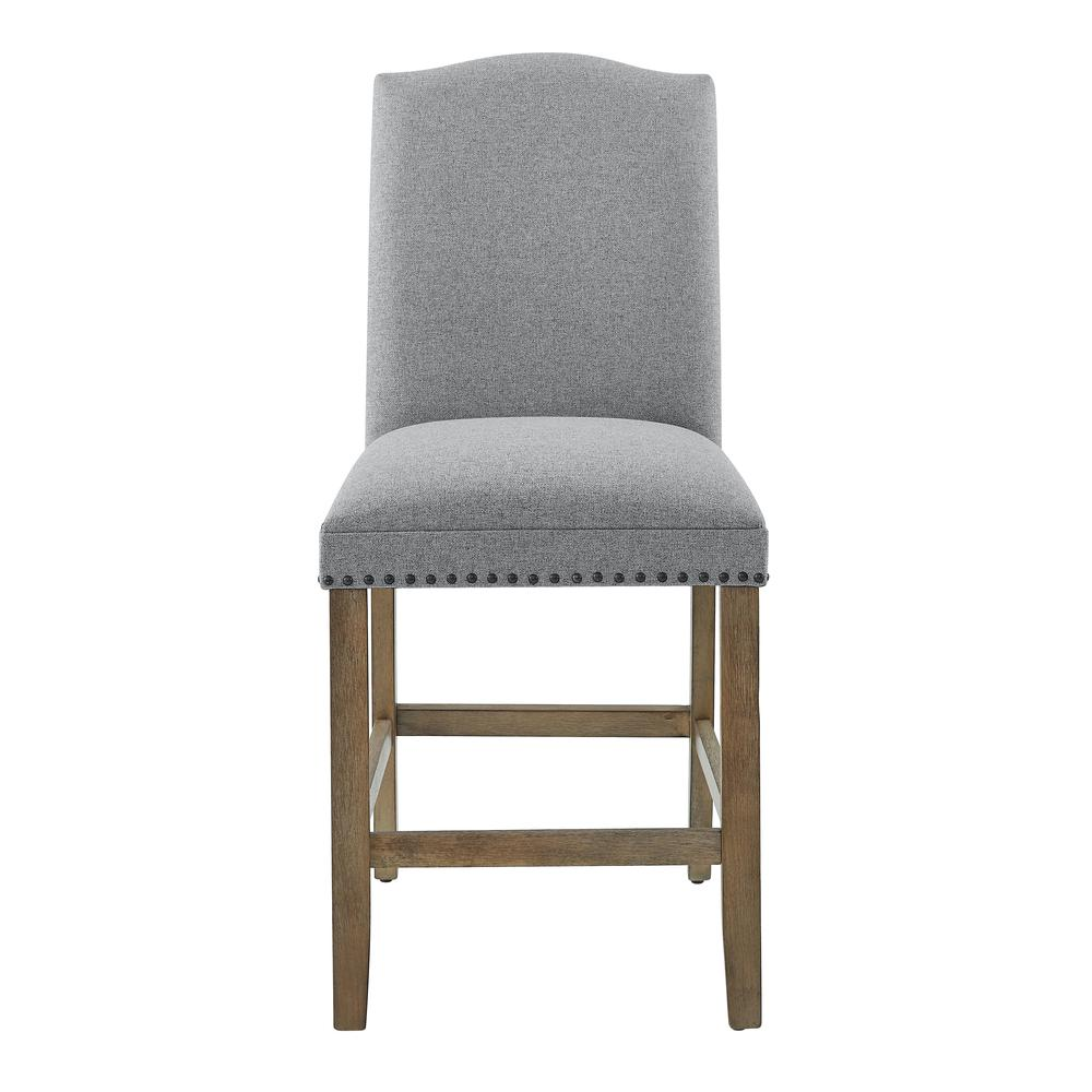 Start2Finish Grayson counter chair with nailhead trim, featuring a stylish upholstered seat and wooden legs for a modern furniture look.