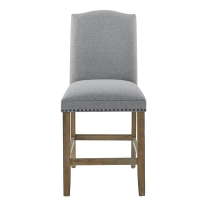 Start2Finish Grayson counter chair with nailhead trim, featuring a stylish upholstered seat and wooden legs for a modern furniture look.
