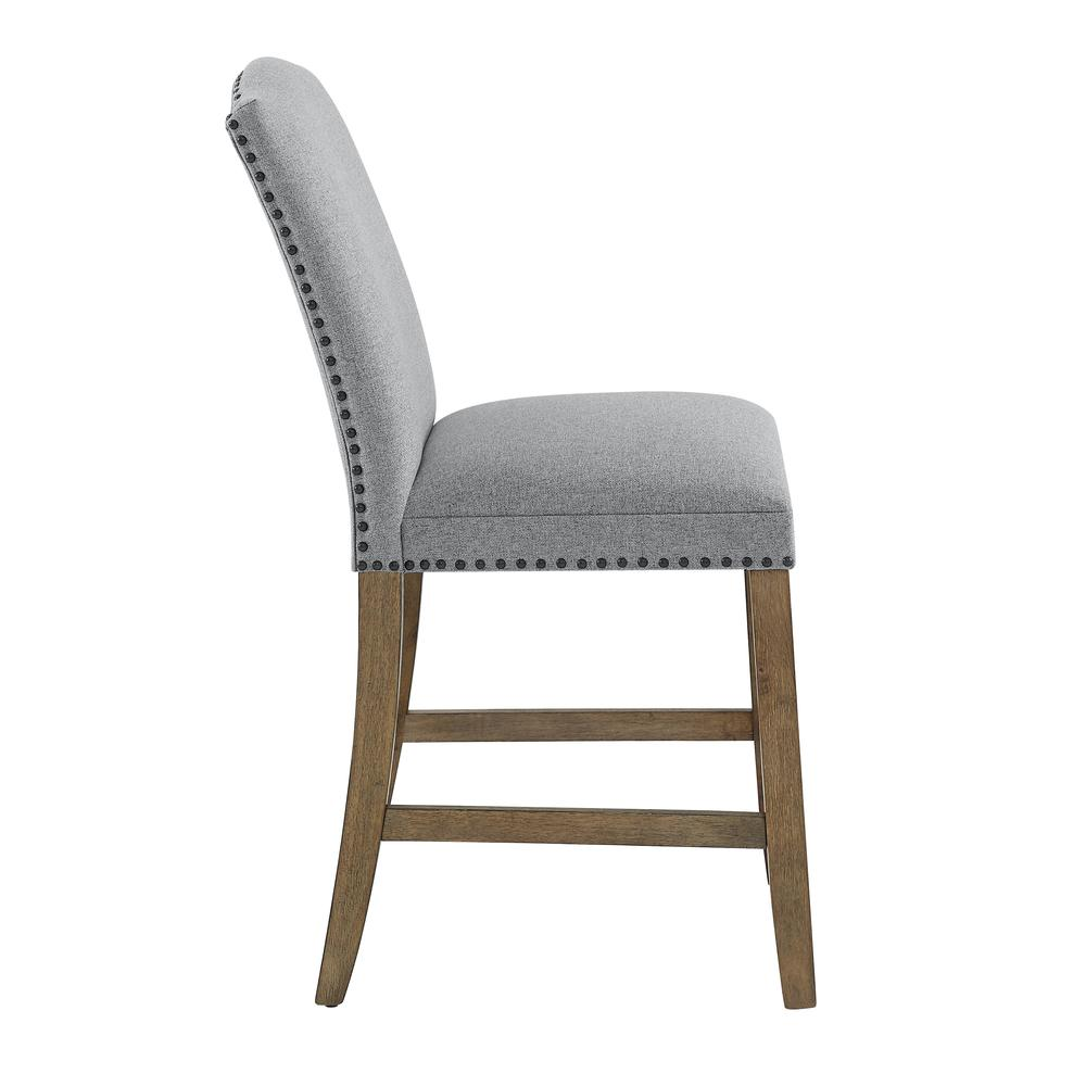 Start2Finish Grayson counter chair with nailhead trim, featuring a stylish upholstered seat and wooden legs for modern dining.