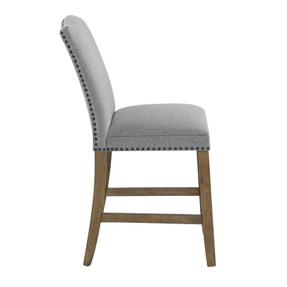 Start2Finish Grayson counter chair with nailhead trim, featuring a stylish upholstered seat and wooden legs for modern dining.