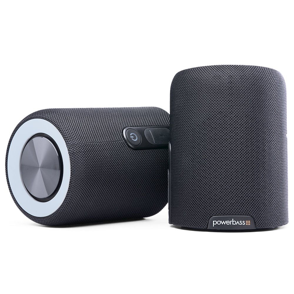 Start2Finish portable waterproof Bluetooth dual stereo wireless speaker showing buttons and compact design in a close-up shot.