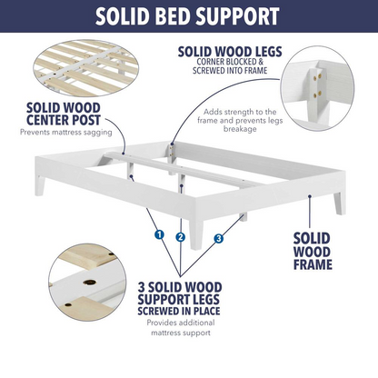 White Nix Solid Wood King Platform Bed by Start2Finish, showcasing a modern furniture design with a sturdy frame and clean lines.