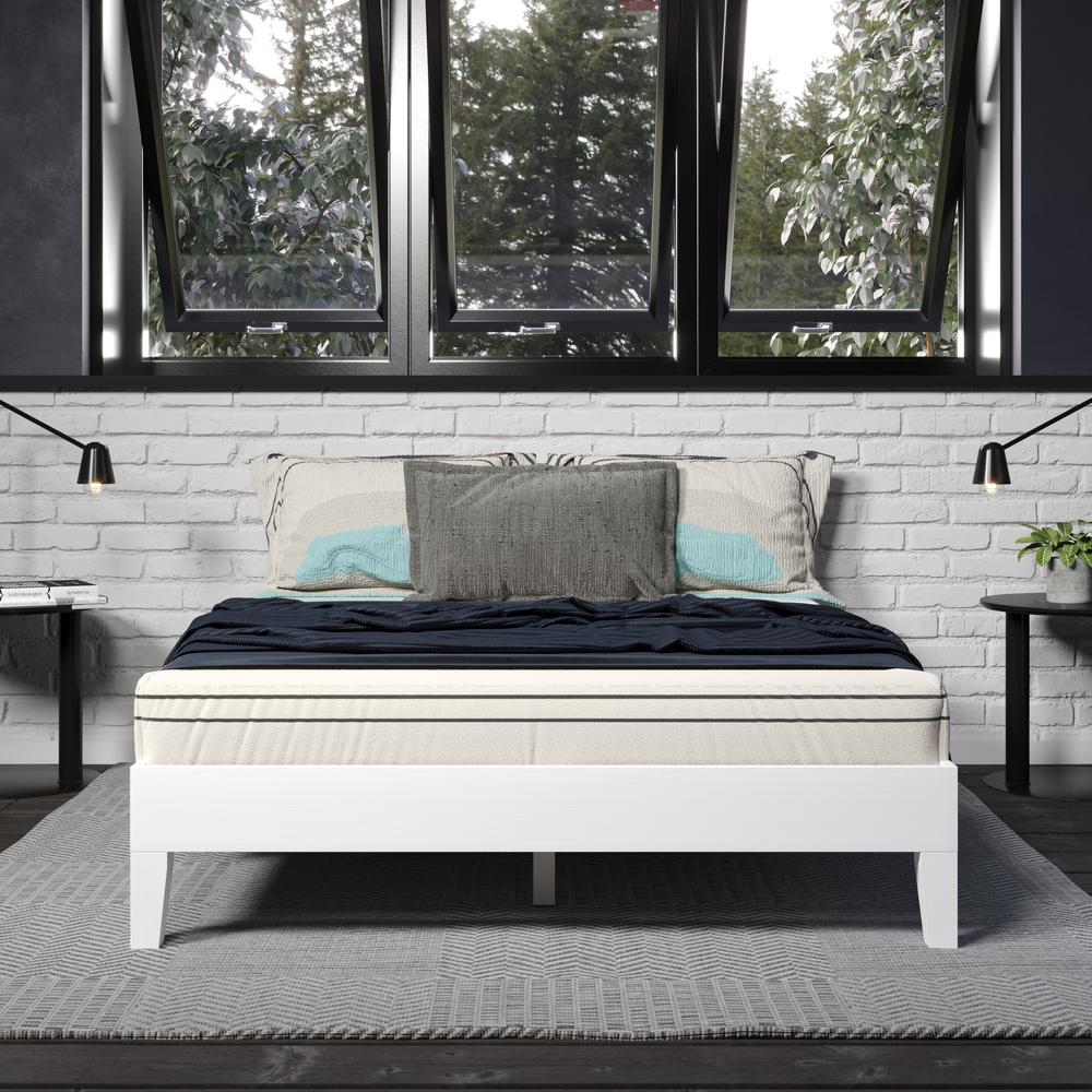 White Nix Solid Wood Full Platform Bed by Start2Finish with a sturdy, modern design and clean lines in a bedroom setting.
