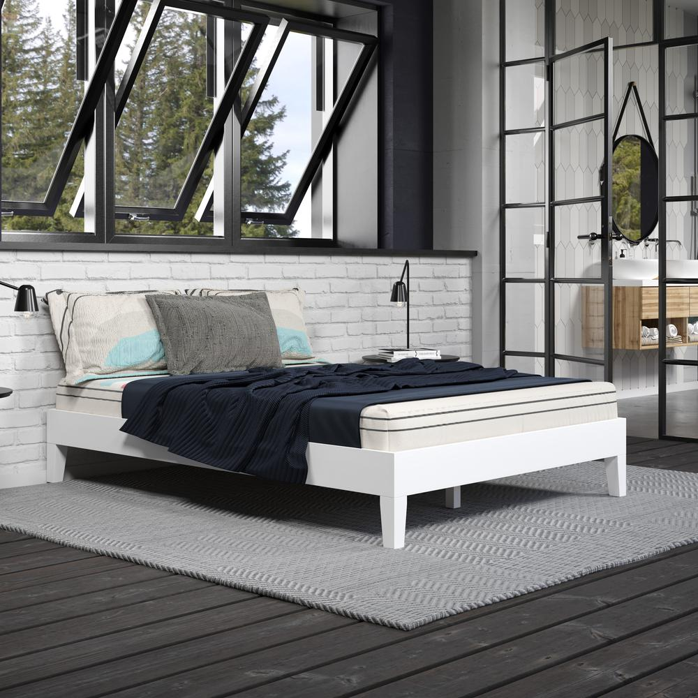 Start2Finish Nix Solid Wood Full Platform Bed in white with clean, modern design and sturdy wooden frame.