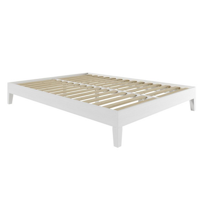 White Nix Solid Wood Queen Platform Bed by Start2Finish with a sleek, modern design and sturdy wooden frame.