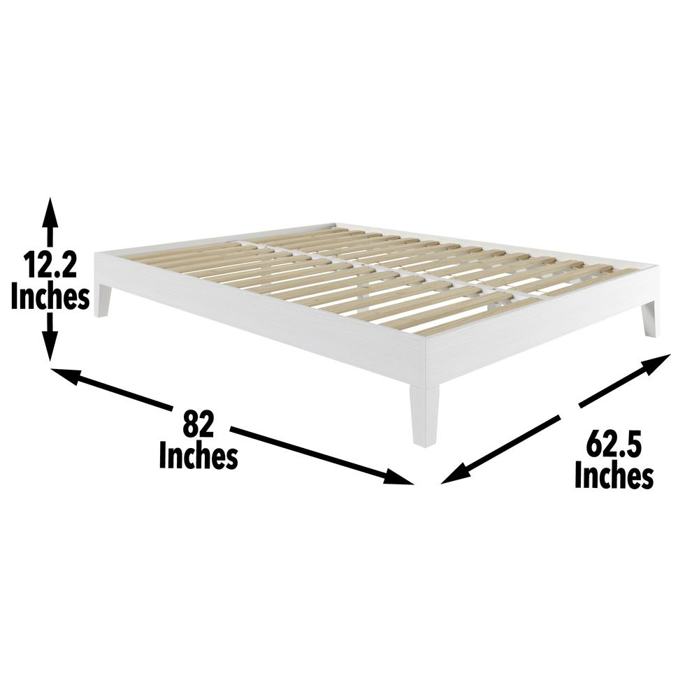 White Nix solid wood queen platform bed by Start2Finish with clean lines and a sturdy frame, shown in a modern bedroom setting.