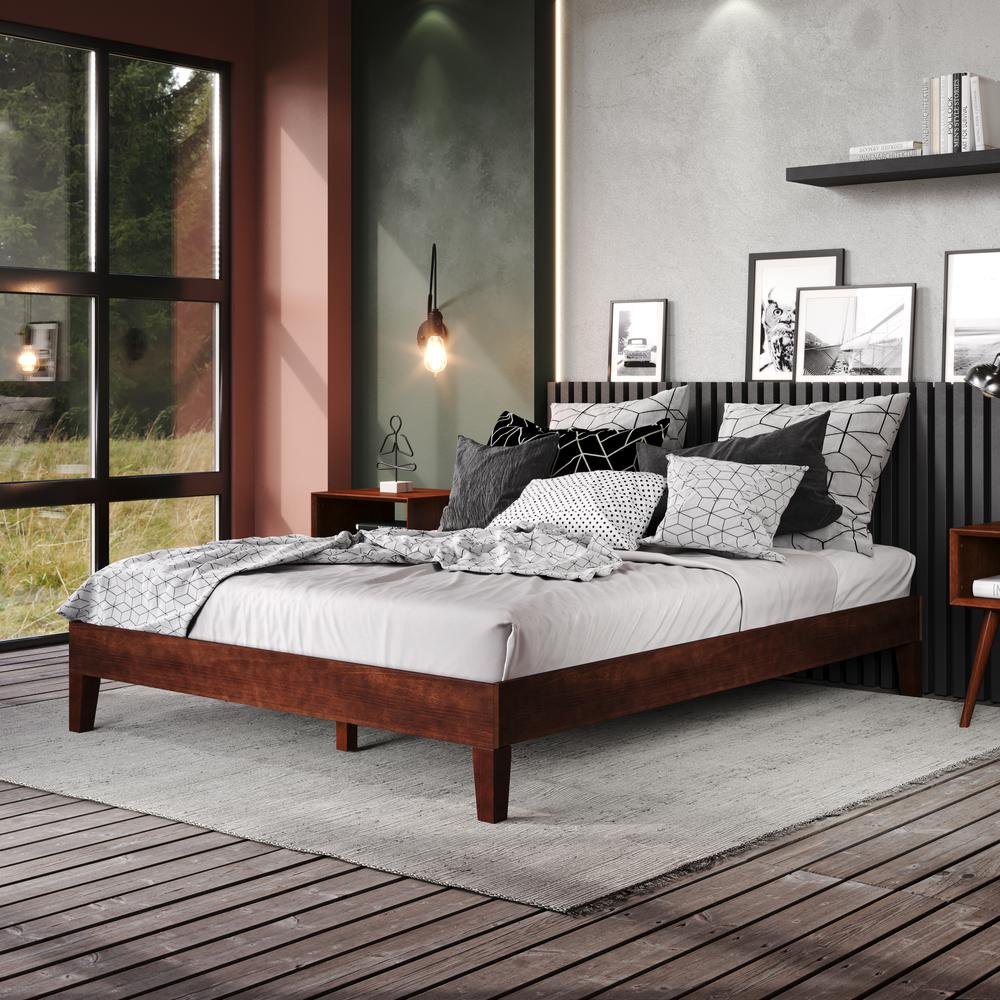 Nix Solid Wood Queen Platform Bed in natural finish with clean lines and sturdy wooden frame, designed for modern bedroom decor.