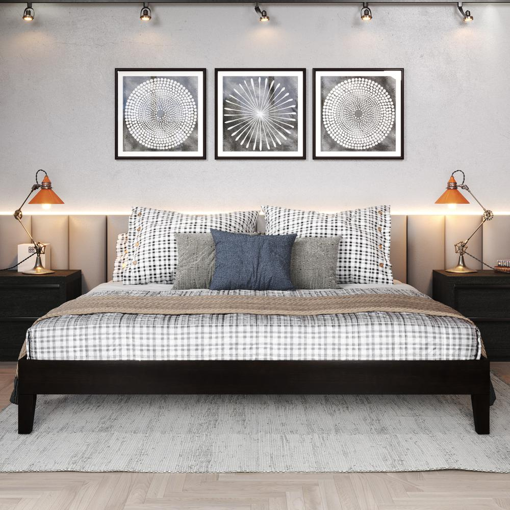 Start2Finish Nix King Platform Bed in black with a sleek, modern design and sturdy wooden frame, shown in a bedroom setting.