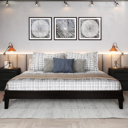 Start2Finish Nix King Platform Bed in black with a sleek, modern design and sturdy wooden frame, shown in a bedroom setting.
