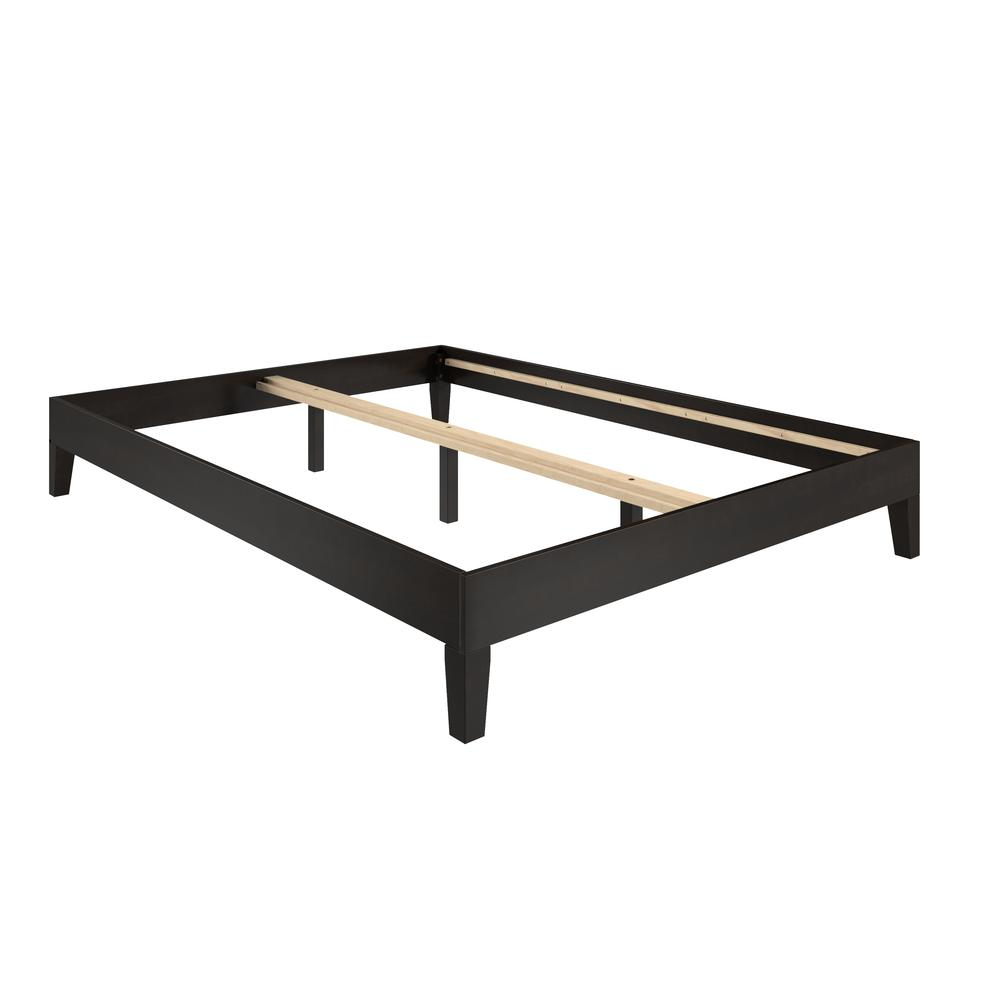 Black Nix Solid Wood Queen Platform Bed by Start2Finish, showcasing a sturdy, modern furniture piece with a sleek finish.