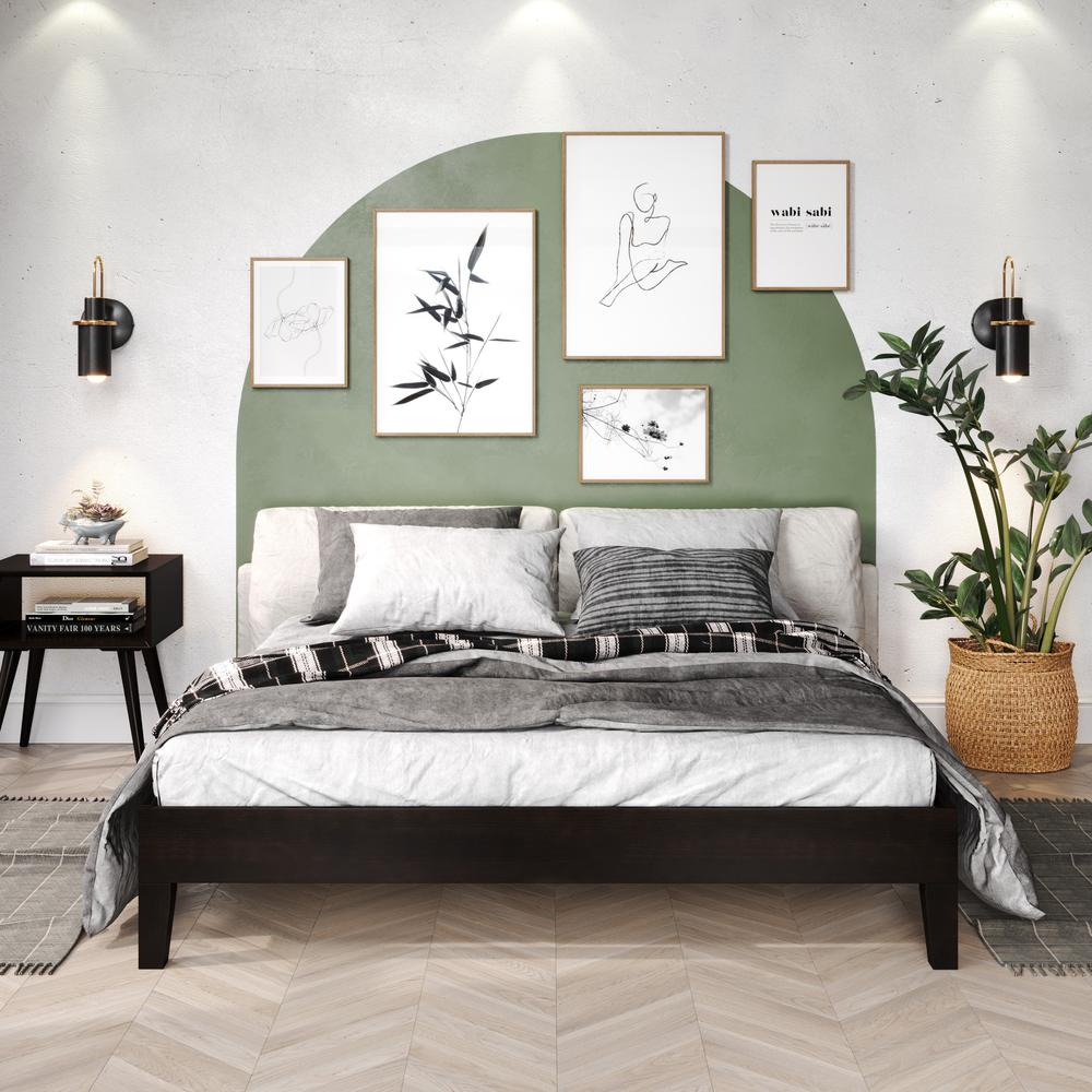 Nix solid wood queen platform bed in black with clean lines and sturdy construction, modern furniture by Start2Finish.