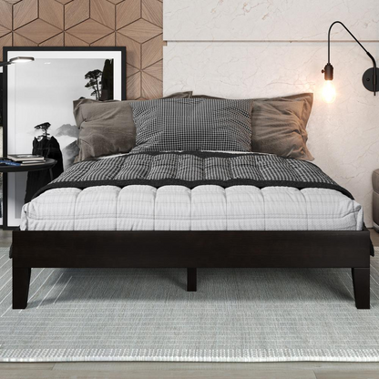 Start2Finish Nix Solid Wood Full Platform Bed in black, showcasing the sleek black finish and sturdy wooden frame.