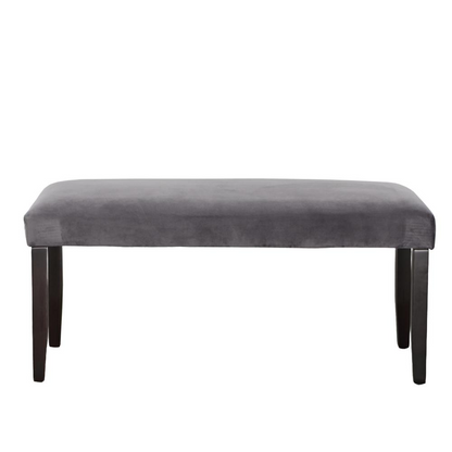 Napoli gray velvet bench by Start2Finish with cushioned seat and sleek wooden legs, ideal for entryways or living rooms.