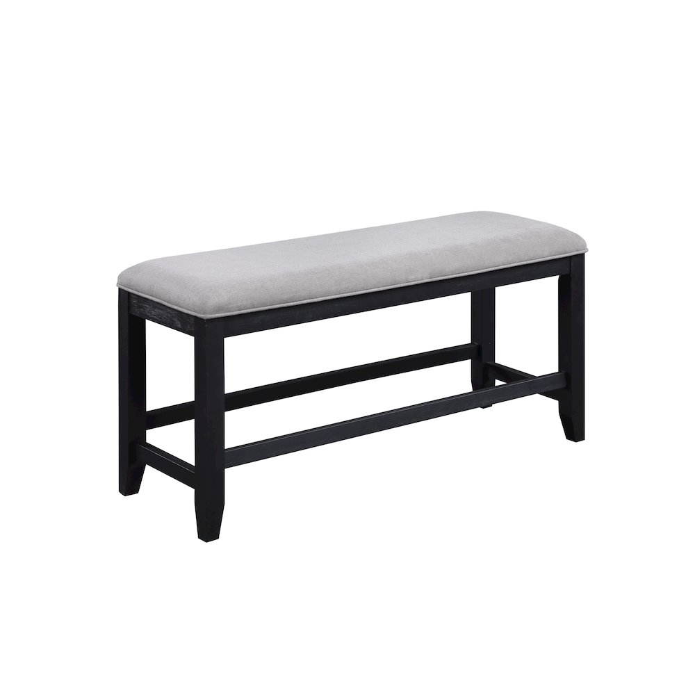 Yves black counter table with storage, bench, and four grey counter chairs, modern furniture set by Start2Finish