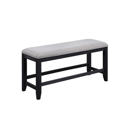 Yves black counter table with storage, bench, and four grey counter chairs, modern furniture set by Start2Finish