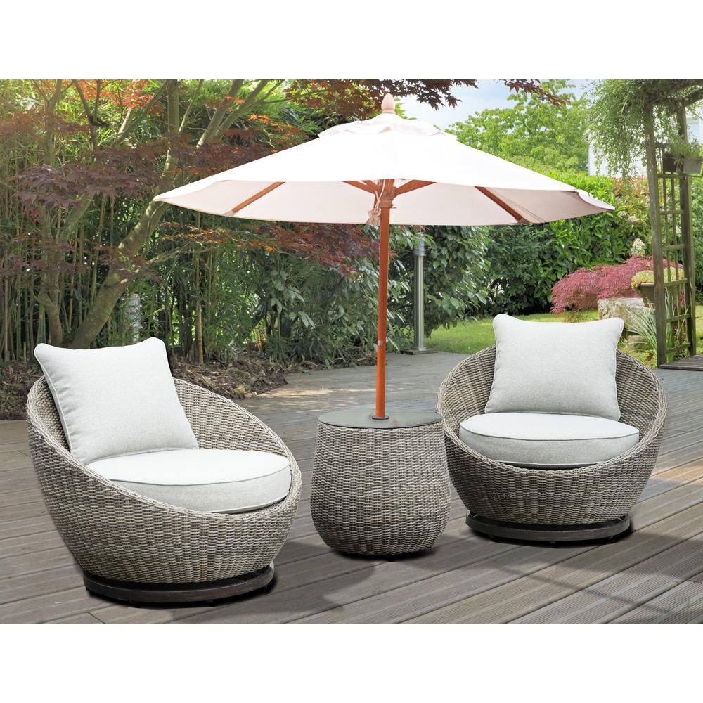 Set of three Adeline Wicker Patio chairs by Start2Finish, featuring woven wicker design with armrests for outdoor seating.