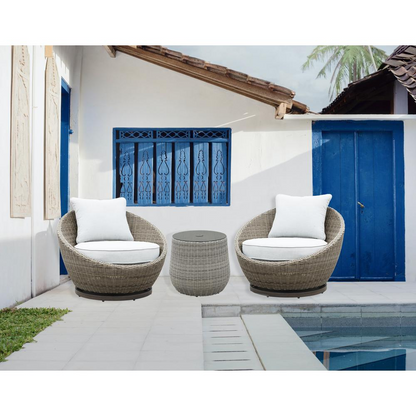 Set of three Adeline Wicker Patio chairs by Start2Finish with woven wicker design and sturdy frames for outdoor seating.