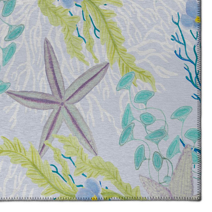 Start2Finish Surfside ASR31 Aqua 9x12 washable indoor/outdoor rug with a vibrant blue and neutral pattern.
