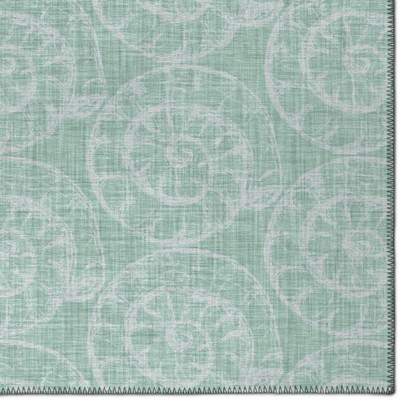 Green Washable Surfside ASR41 indoor/outdoor rug by Start2Finish, 9x12 feet, with a textured pattern on a rug surface.