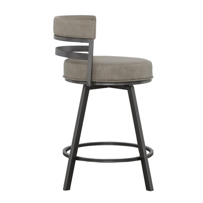 Gene Swivel 24-inch counter stool by Start2Finish with a sleek wooden seat and metal frame, featuring a 360-degree swivel design.