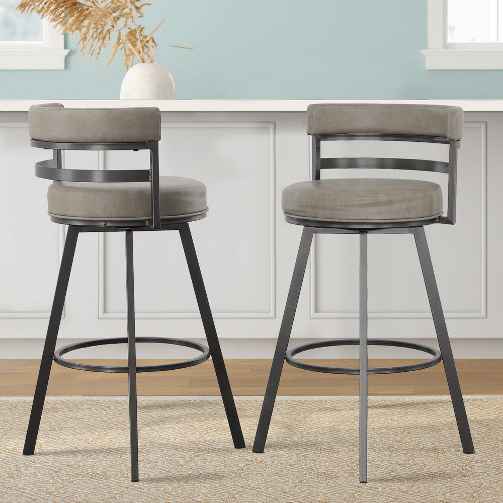 Gene 30-inch swivel bar stool by Start2Finish with a modern design, featuring a cushioned seat and metal base in a sleek finish.