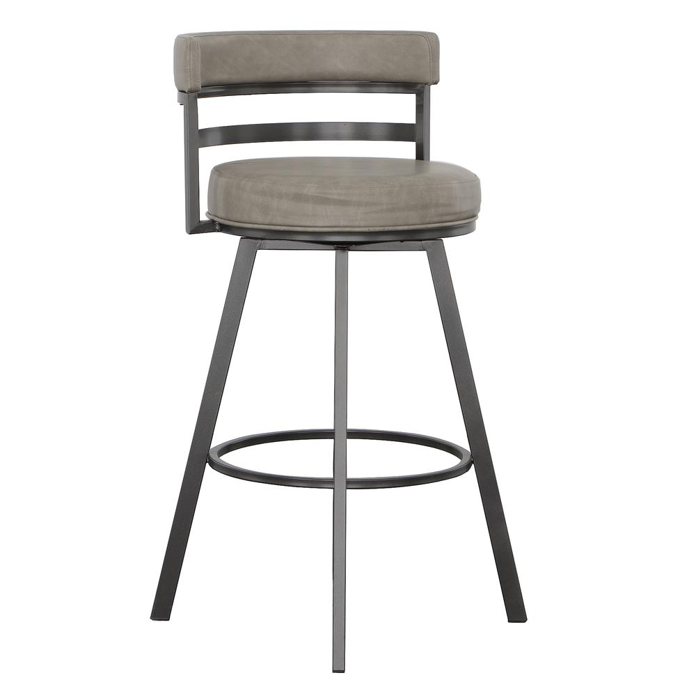 Start2Finish Gene 30-inch swivel bar stool with cushioned seat and backrest, featuring a sleek metal frame and modern design.