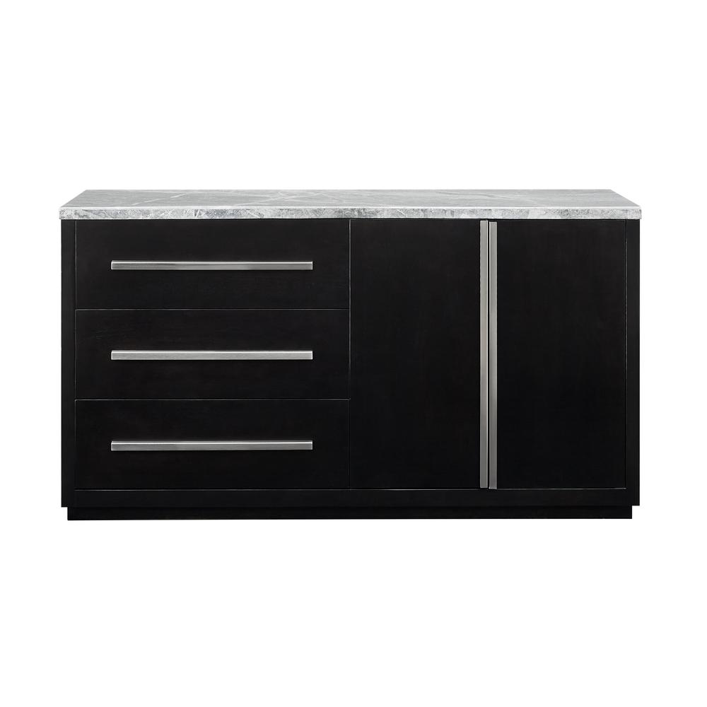 Camila Gray marble top server by Start2Finish featuring a sleek marble surface and sturdy wooden legs.