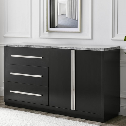 Start2Finish Camila Gray Marble Top Server with sleek design and sturdy wooden legs, ideal for serving and display.