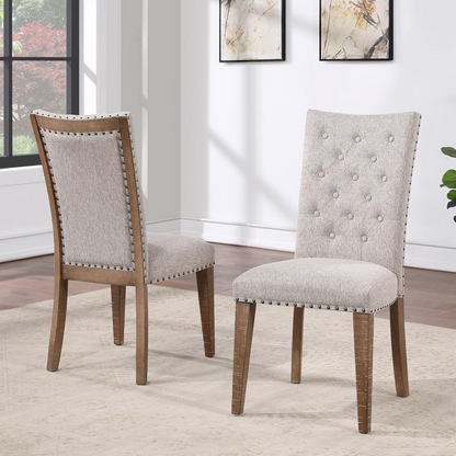 Start2Finish Riverdale upholstered side chair with cushioned beige fabric and wooden legs, modern furniture for dining or living room.