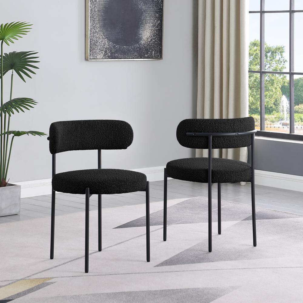 Pair of Drexel Boucle Fabric Black Dining Chairs from Start2Finish, showcasing their modern design and plush upholstery.