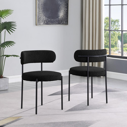 Pair of Drexel Boucle Fabric Black Dining Chairs from Start2Finish, showcasing their modern design and plush upholstery.
