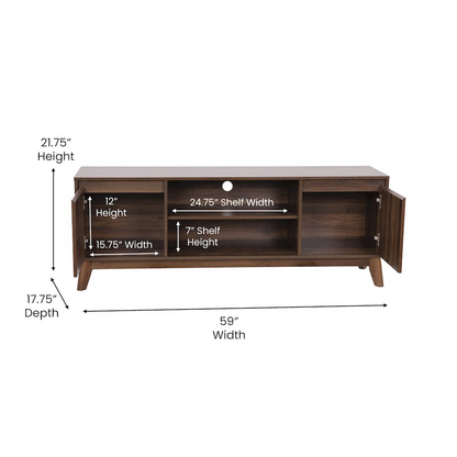 Start2Finish walnut TV stand for 64-inch TVs, 60-inch media center with storage shelves and modern furniture design
