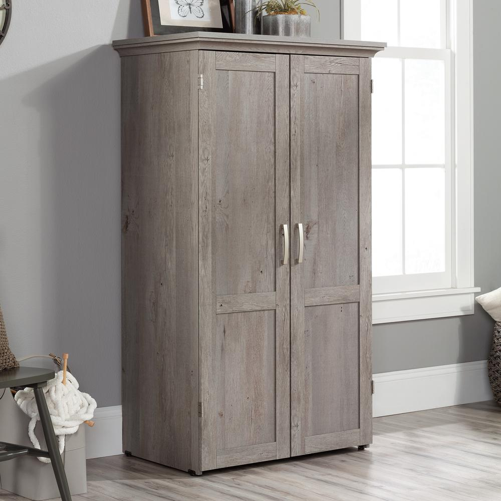 Start2Finish craft and hobby storage unit in Mystic Oak finish with multiple compartments for organizing supplies.