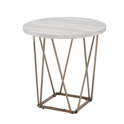 Start2Finish Rowyn faux marble top end table with wooden legs, modern design, and compact size for living room decor.