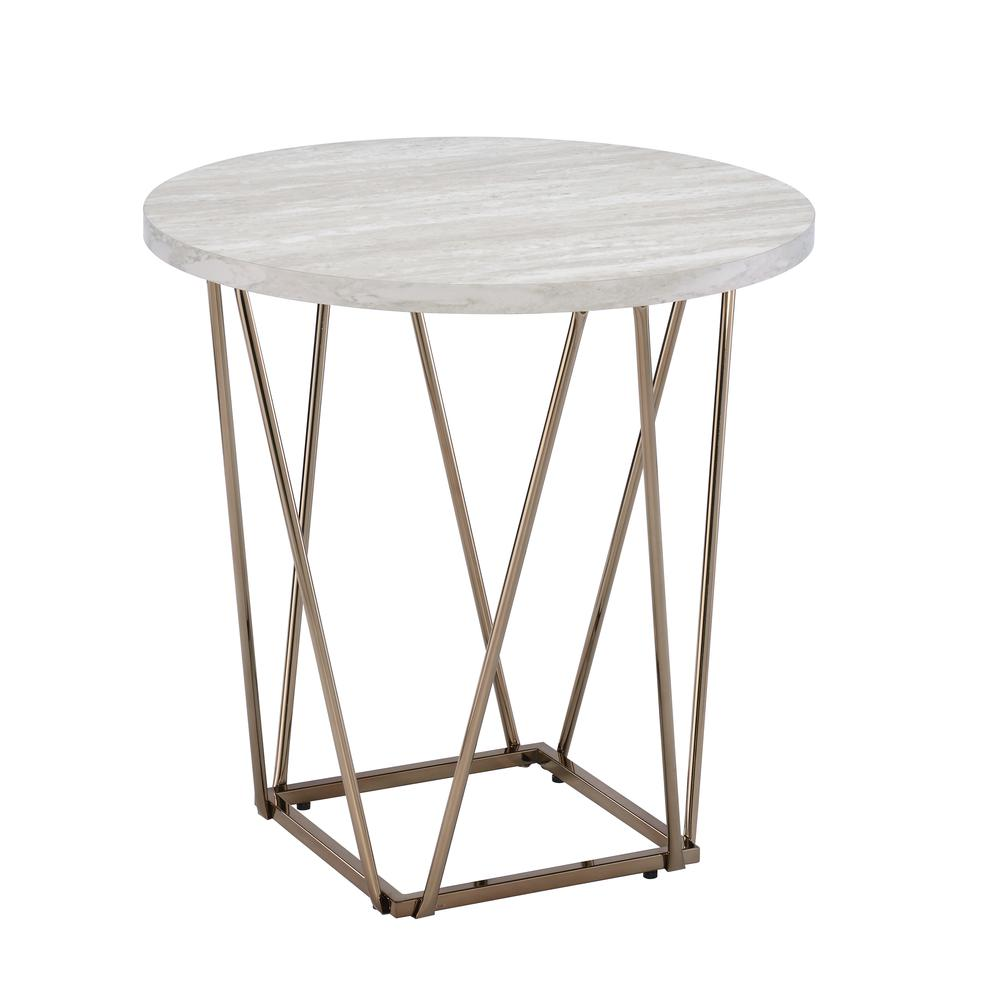 Start2Finish Rowyn faux marble top end table with sleek design and modern finish, showcasing a compact table with a marble-patterned surface.