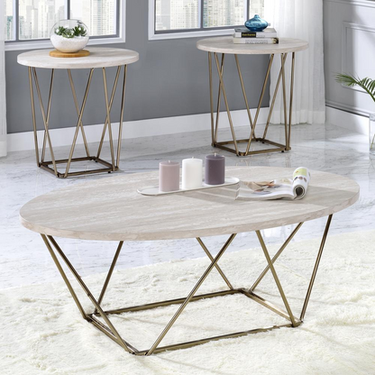 Start2Finish Rowyn faux marble top end table with sleek black metal legs, modern design, and compact size for living room decor.