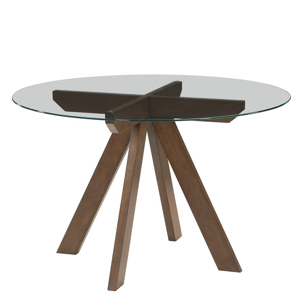 Start2Finish Wade 48-inch round glass top dining table with a sleek glass surface and sturdy base, perfect for modern dining rooms.